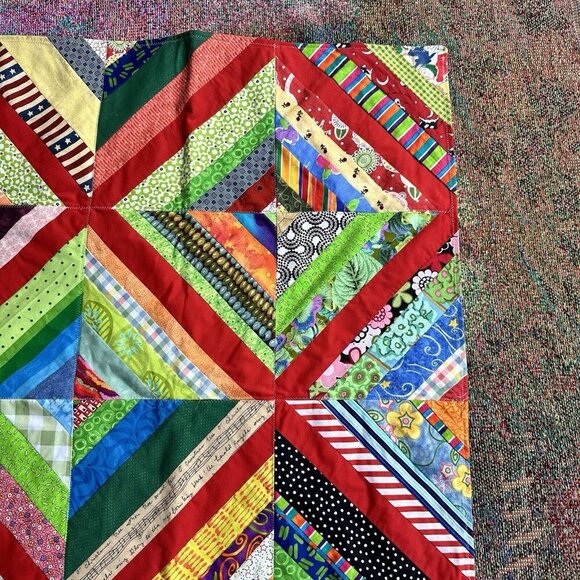 VTG Denton Texas Quilt Guild 26" x 36" Patchwork Diamond Denim Multicolor USA - Picture 5 of 10